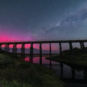 Kilcunda Midnight Aurora – Southern Lights at the Trestle Bridge – fine art print by Peter Fogarty